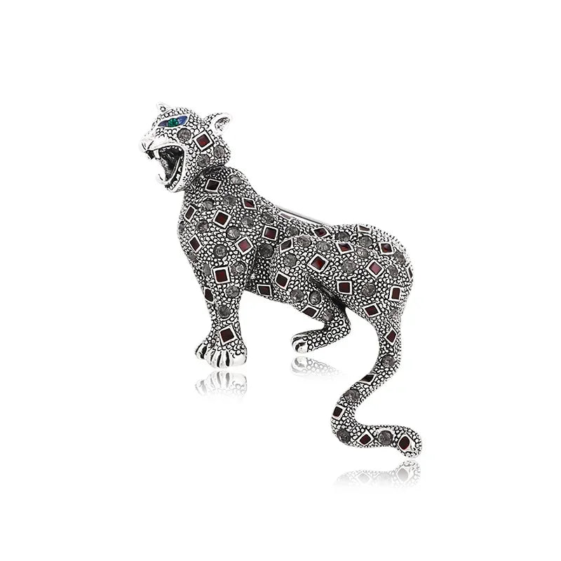 Vintage Fashion Luxury Rhinestone Brooch Personalized Animal Leopard Alloy Emblem Men's And Women's Suit Accessories Pin