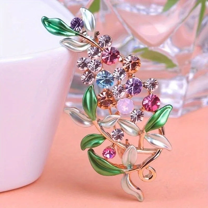 Women Flower Enamel Brooch Jewelry Crystal Garment Dress Accessories Pin