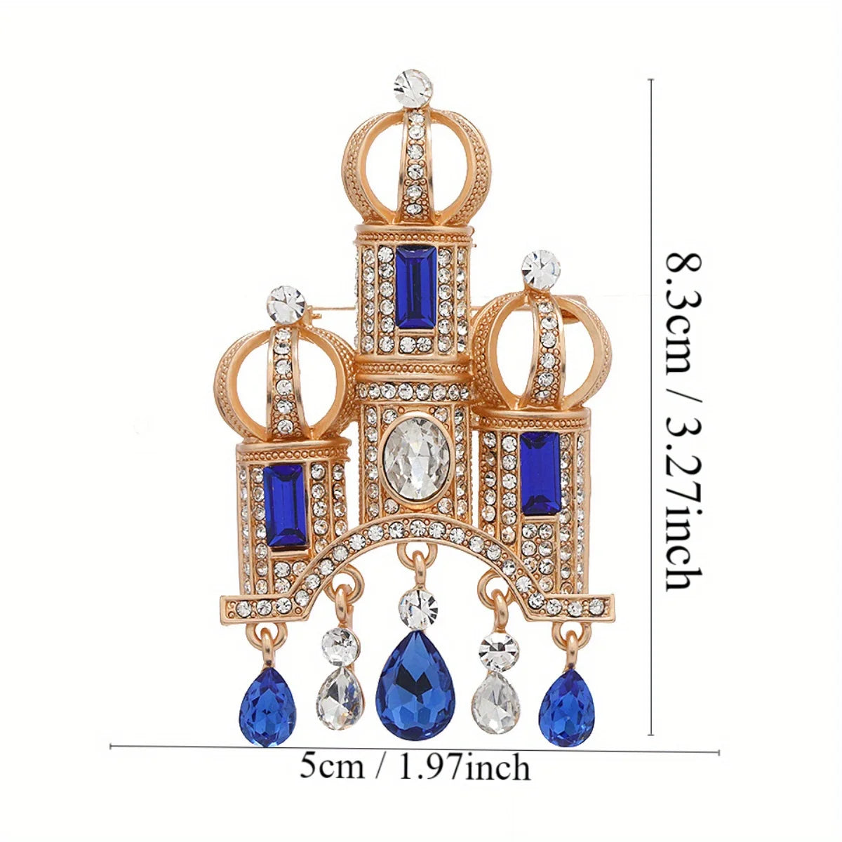 women castle shape brooch fashion rhinestone metal pins tassel accessories