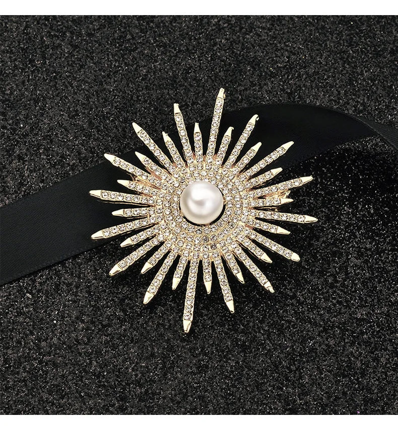 Pearl Brooch Women's Suit Corsage Personality Temperament Sun Flower Brooch Wild Atmosphere Accessories High-End Ladies Jewelry