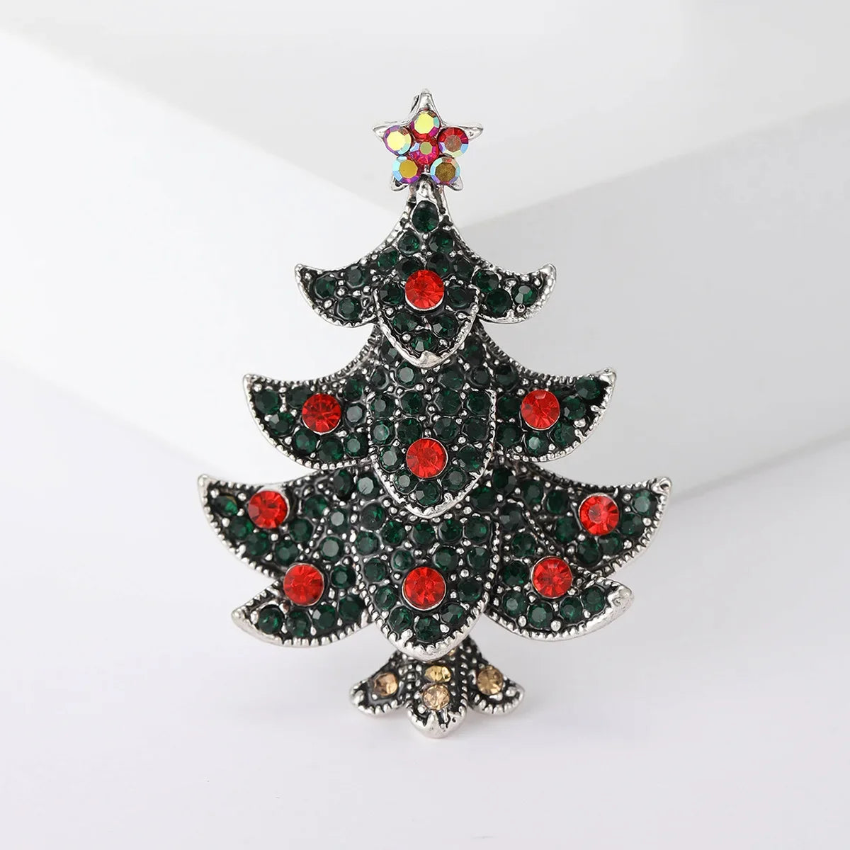 Vintage Fashion Drip Oil Christmas Tree Breast Needle Alloy Water Diamond Plant Emblem Men's And Women's Suit Skirt Accessories