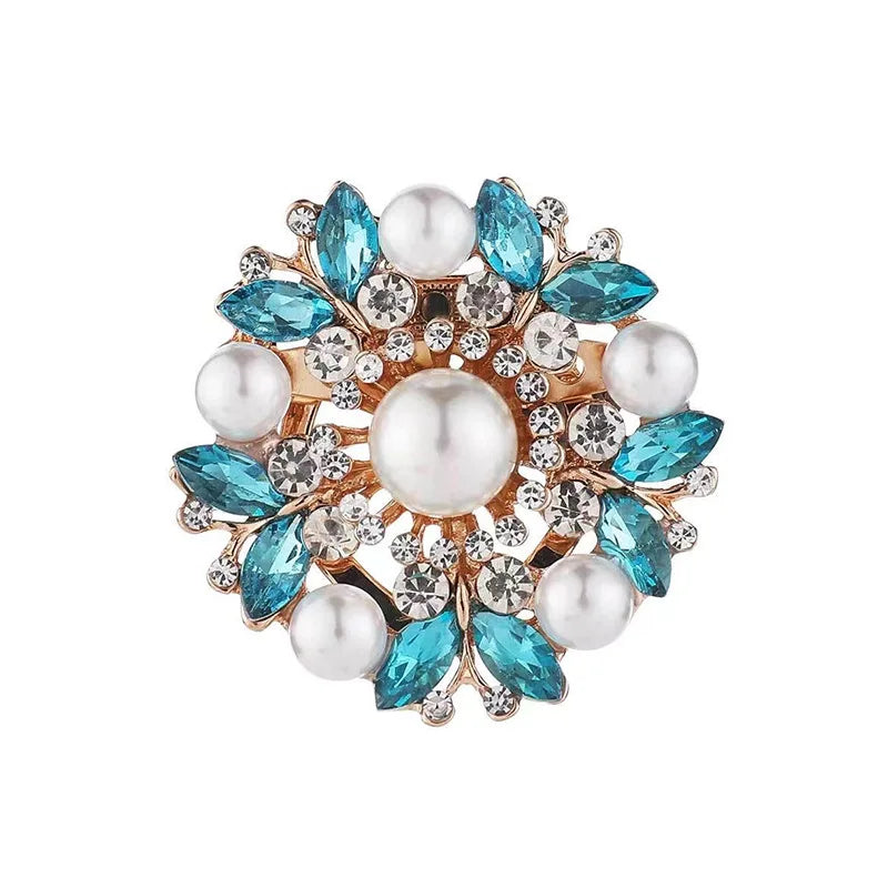Women's Simple Rhinestone Pearl Clip Hollow Brooch Metal Flower Accessories