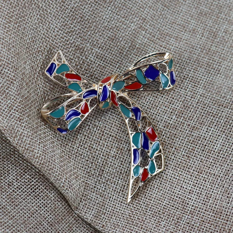 Hollow Exquisite Enamel Dripping Oil Atmosphere Elegant Bow Large Brooch