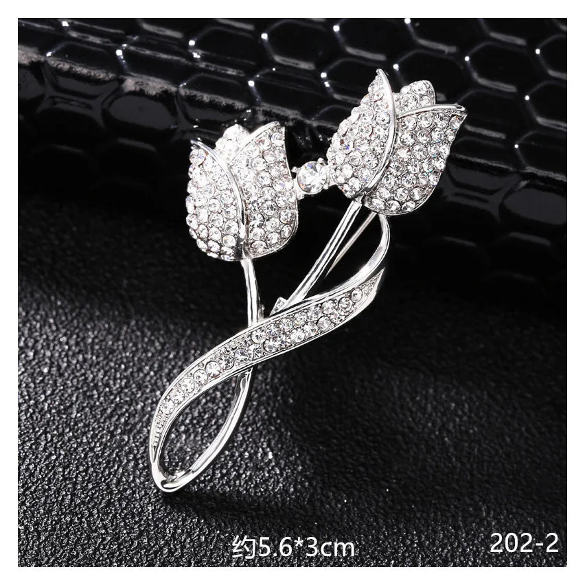 High-end brooch Rhinestone tulip flower brooch anti-glare suit brooch collar pin clothing