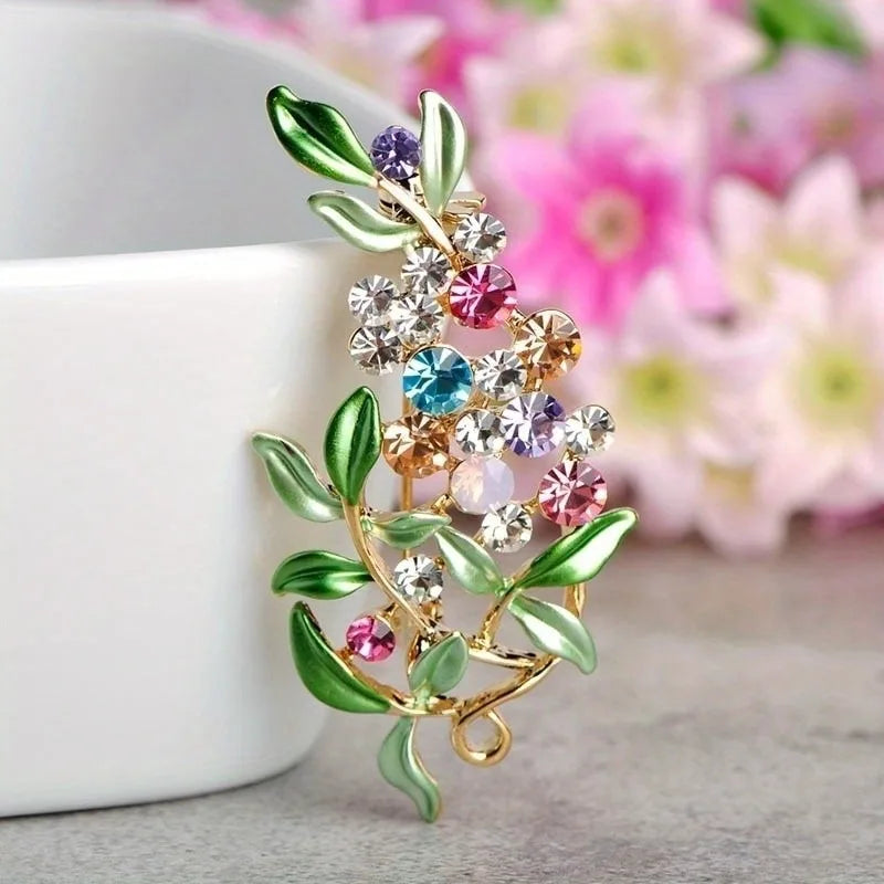 Women Flower Enamel Brooch Jewelry Crystal Garment Dress Accessories Pin
