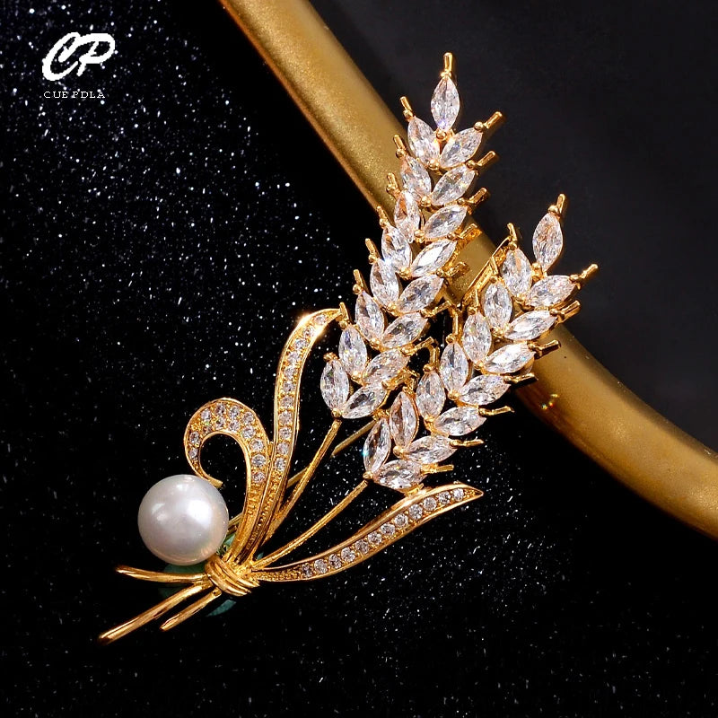 Luxury Rhinestone Wheat Ear Brooch Collar Pins for Suit Shining Women Men's Party Brooches Jewelry