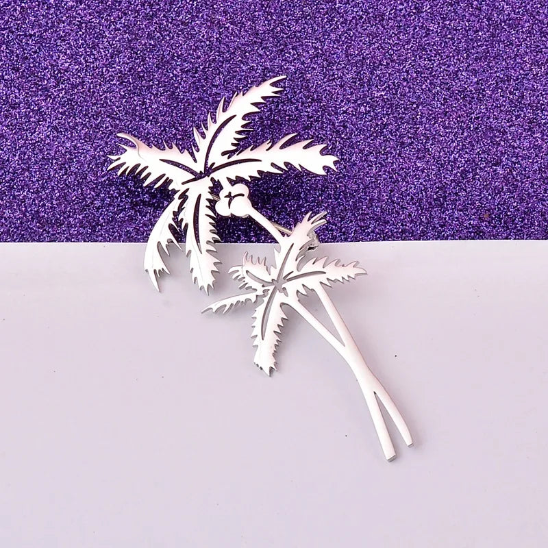 Fashionable Titanium Steel Coconut Tree Brooch New Youth High-end Color Preserving All-match Brooch Popular Clothing