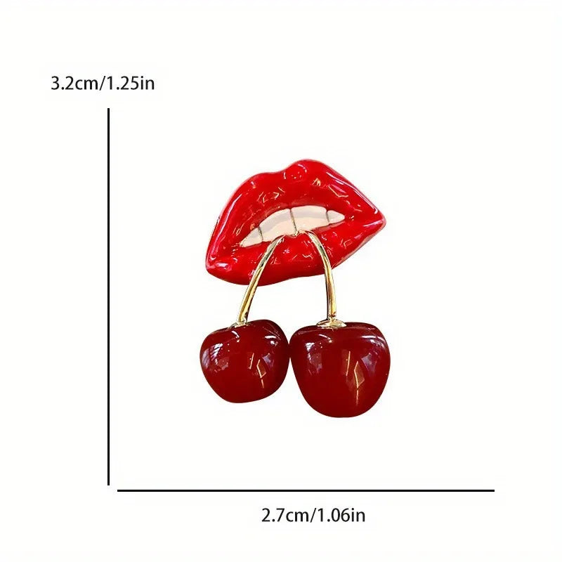 Sexy Cherry Mouth Brooch For Women Enamel Fruit Valentine's Day Casual Badge