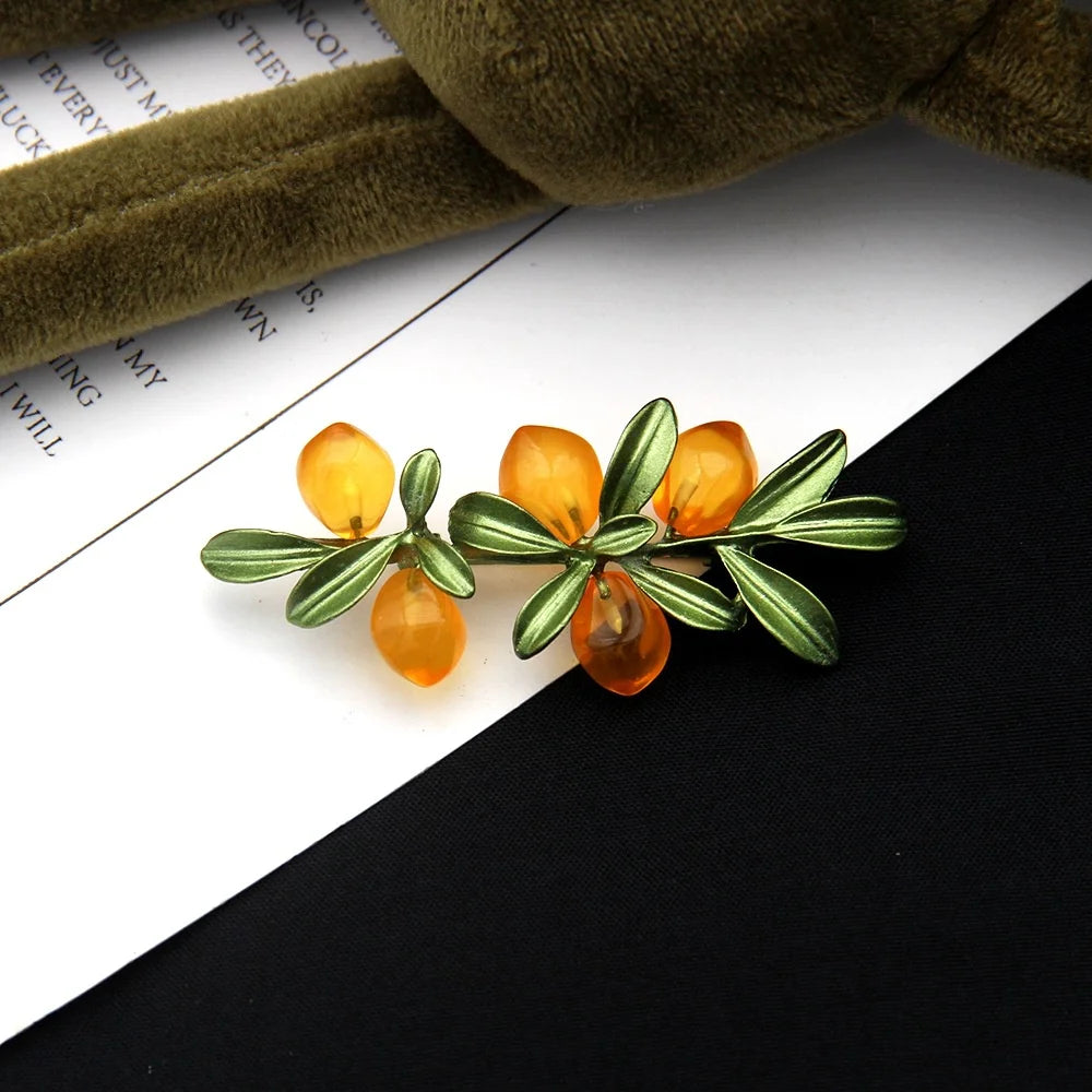 Women Orange Cherry Brooch Glaze Alloy Plant Fruit Pins