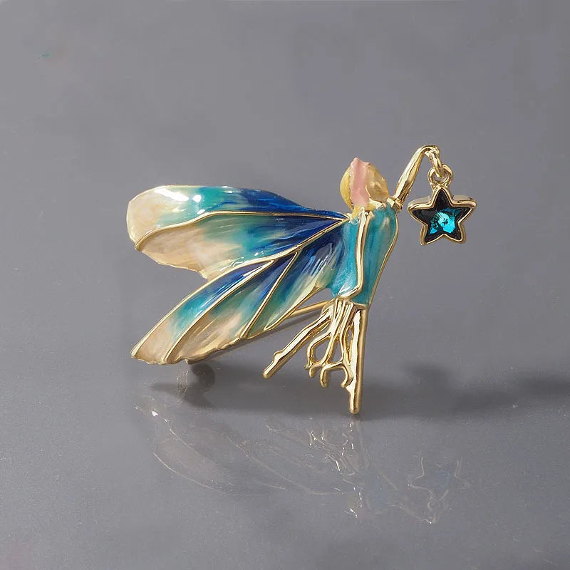 Medieval Guide Fairy brooch, illusion color gradient wings, lucky face, enamel enamel pin, antique sleeping angel elf