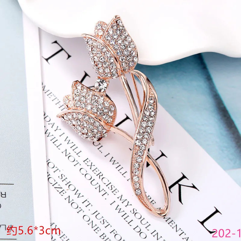 High-end brooch Rhinestone tulip flower brooch anti-glare suit brooch collar pin clothing