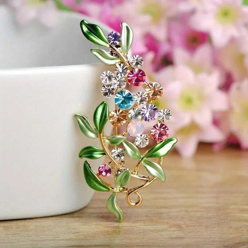 Women Flower Enamel Brooch Jewelry Crystal Garment Dress Accessories Pin