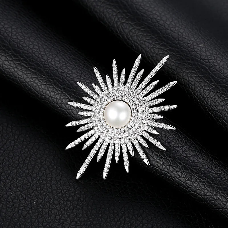 Women's Simple Rhinestone Pearl Clip Hollow Brooch Metal Flower Accessories
