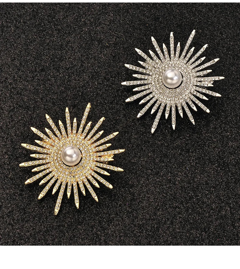 Pearl Brooch Women's Suit Corsage Personality Temperament Sun Flower Brooch Wild Atmosphere Accessories High-End Ladies Jewelry