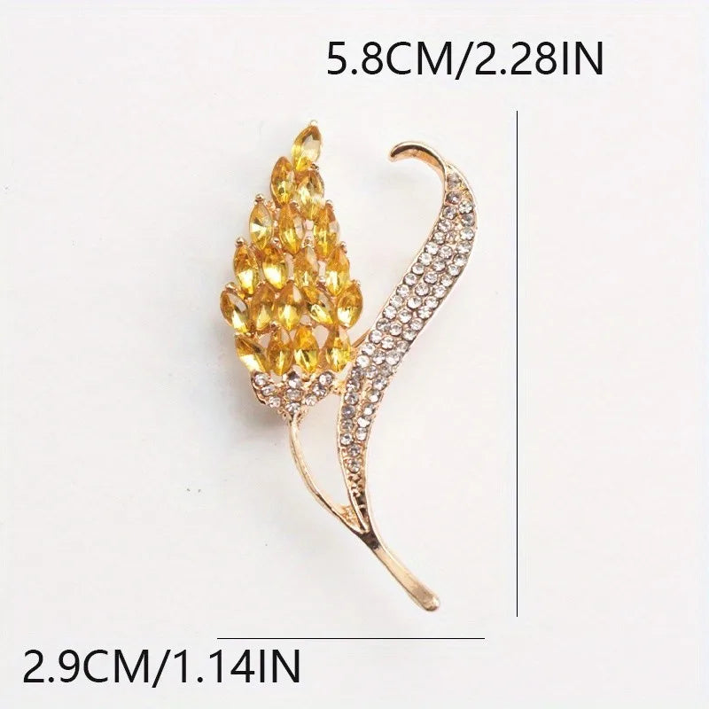 Luxury Rhinestone Wheat Ear Brooch Collar Pins for Suit Shining Women Men's Party Brooches Jewelry