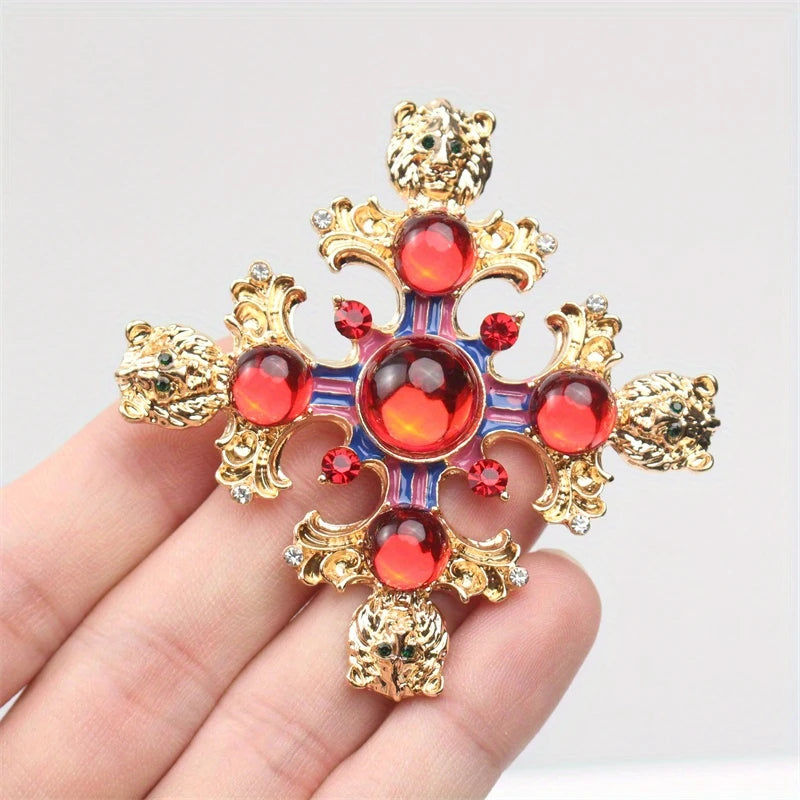 Classic Vintage Vintage Cross Lion Head Brooch Necklace Pendant Dual-use Fashion Old Badge Unisex Clothing Accessories Pins