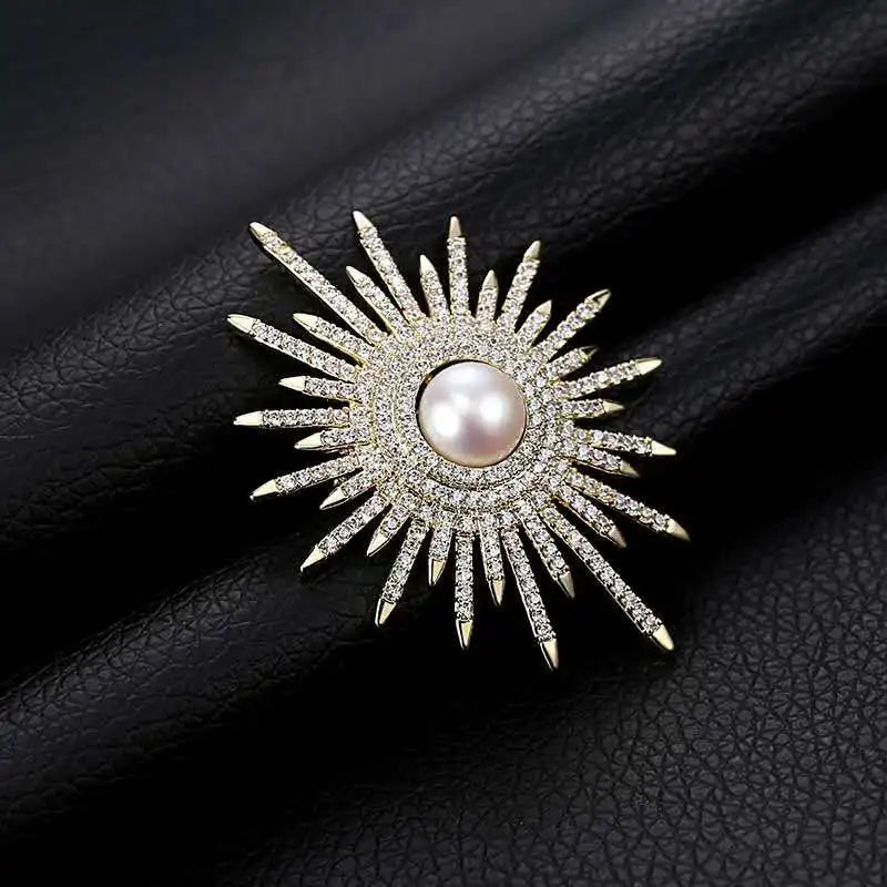 Pearl Brooch Women's Suit Corsage Personality Temperament Sun Flower Brooch Wild Atmosphere Accessories High-End Ladies Jewelry