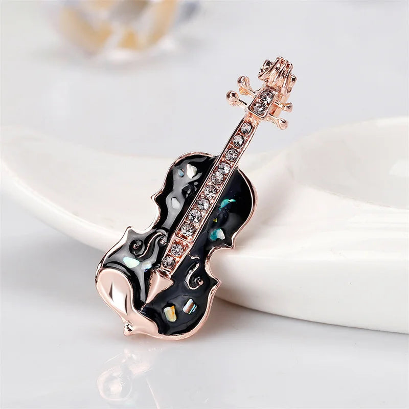 High-end personality guitar violin brooch drip oil painted shell corsage pin ladies brooch