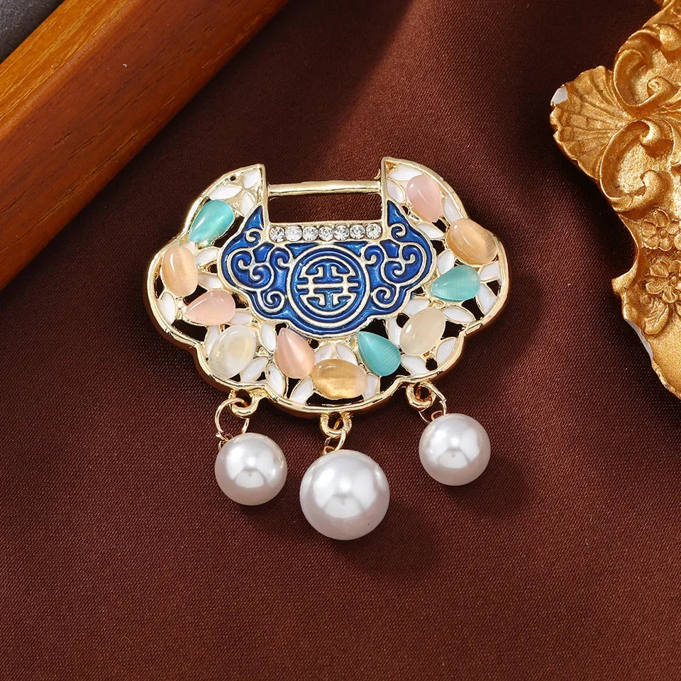 Vintage Enamel Drop Oil Sunflower Geometric Brooch Imitation Pearl Starry Sky Cat Tassel Badge Men/Women's Clothing Accessories