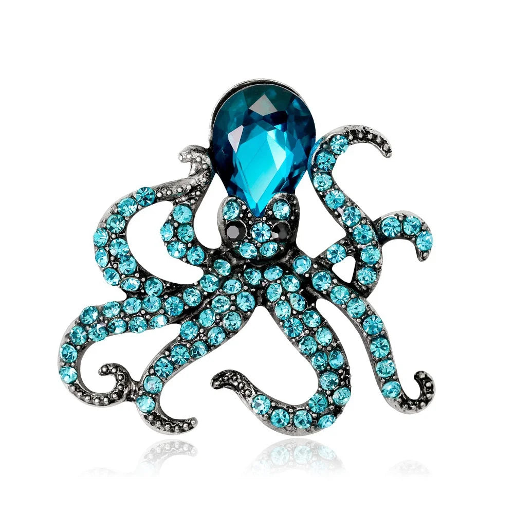 Vintage Polished Octopus Brooch Metal Badge Women Men Jewelry Party Accessories