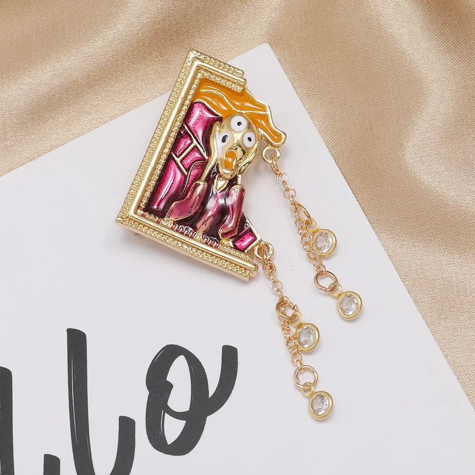 Vintage Enamel Drop Oil Sunflower Geometric Brooch Imitation Pearl Starry Sky Cat Tassel Badge Men/Women's Clothing Accessories