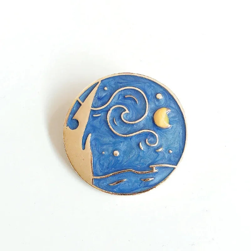 Vintage Enamel Drop Oil Sunflower Geometric Brooch Imitation Pearl Starry Sky Cat Tassel Badge Men/Women's Clothing Accessories