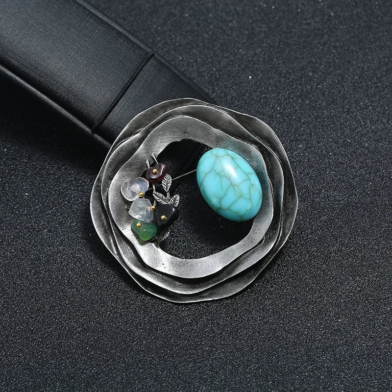 Small National Style Retro vintage Art Brooch Antique Old Tin Pearl Leaf Temperament National Wind Men/Women's Accessories