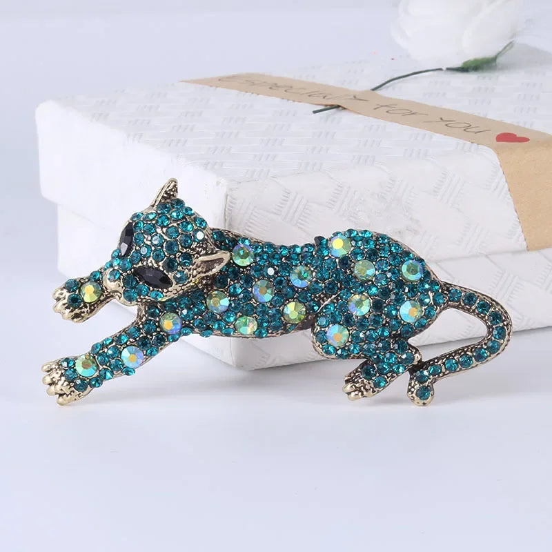 Vintage Fashion Luxury Rhinestone Brooch Personalized Animal Leopard Alloy Emblem Men's And Women's Suit Accessories Pin