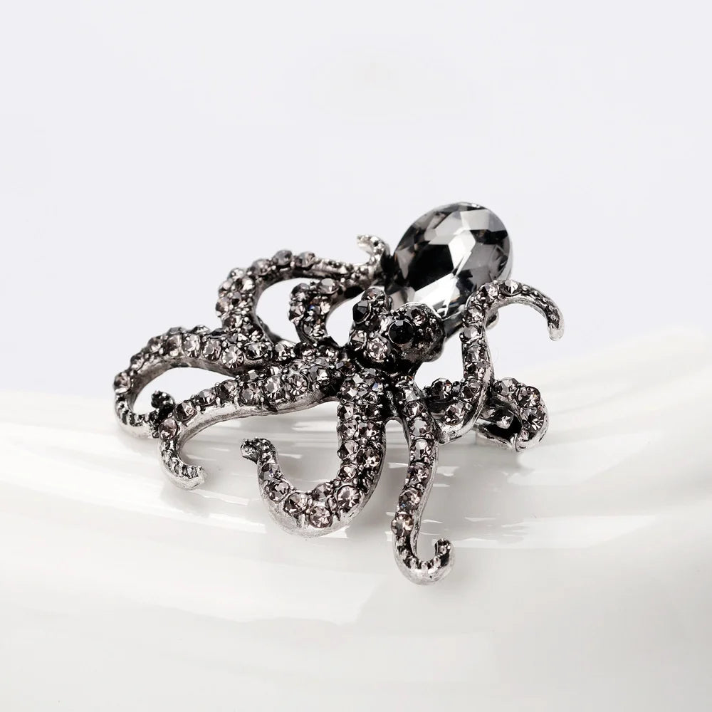 Vintage Polished Octopus Brooch Metal Badge Women Men Jewelry Party Accessories