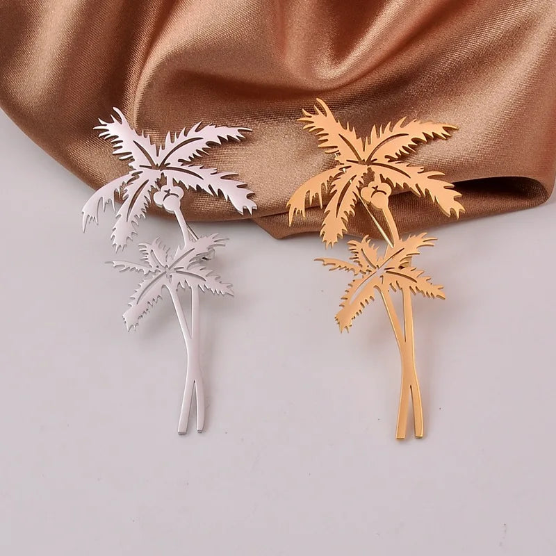 Fashionable Titanium Steel Coconut Tree Brooch New Youth High-end Color Preserving All-match Brooch Popular Clothing
