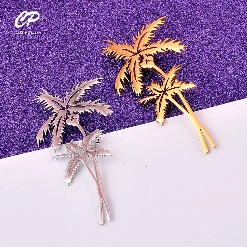 Fashionable Titanium Steel Coconut Tree Brooch New Youth High-end Color Preserving All-match Brooch Popular Clothing