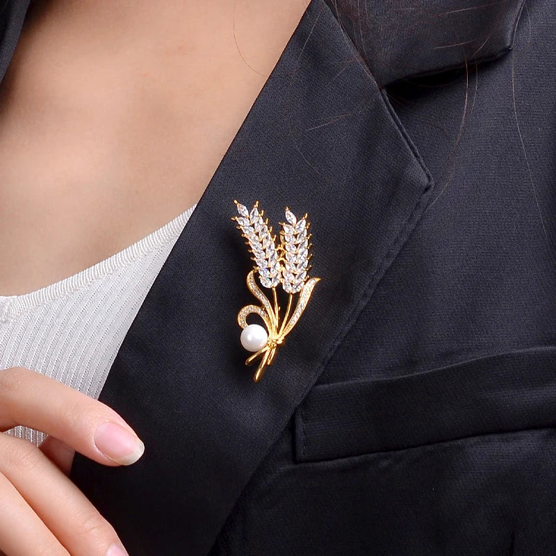 Luxury Rhinestone Wheat Ear Brooch Collar Pins for Suit Shining Women Men's Party Brooches Jewelry