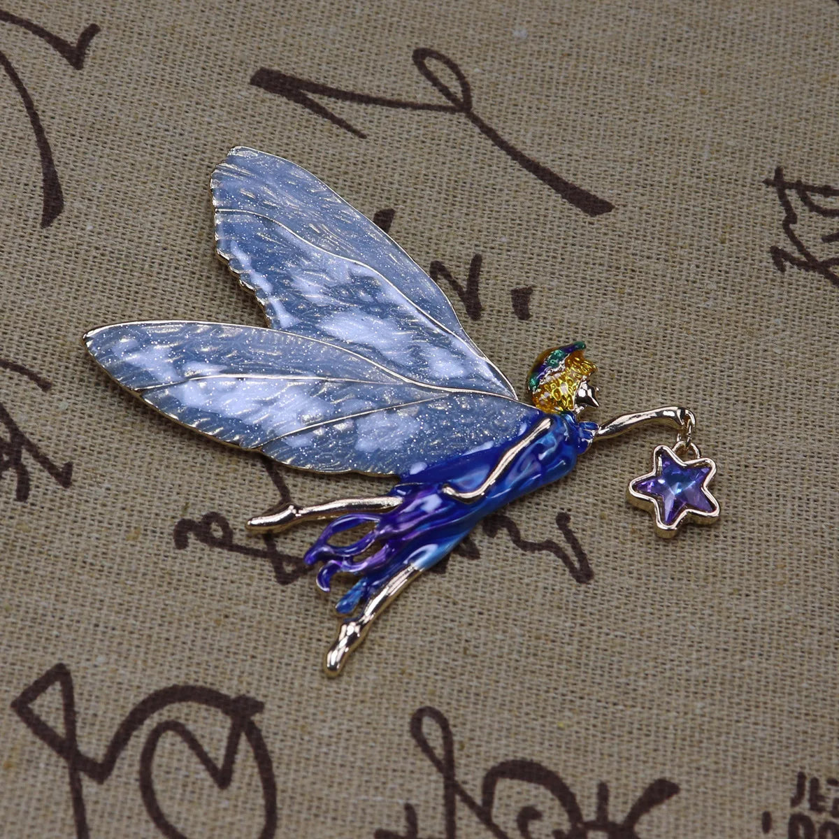 Medieval Guide Fairy brooch, illusion color gradient wings, lucky face, enamel enamel pin, antique sleeping angel elf