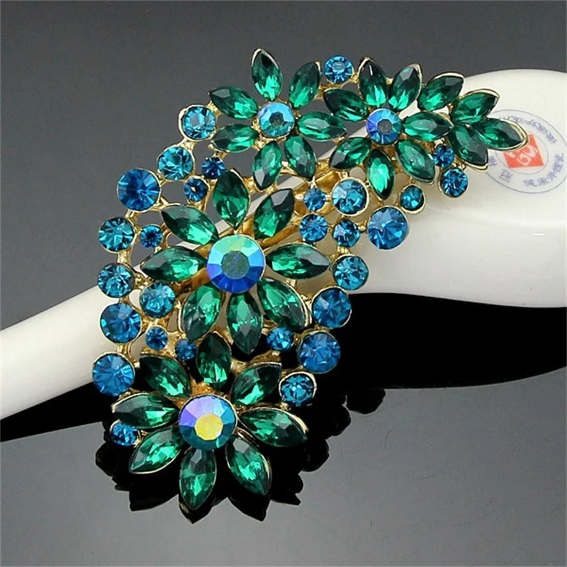 Fashion Exaggeration Luxury Multi-color Feather Rhinestone Brooch Corsage Women's Dress Accessories Jewelry