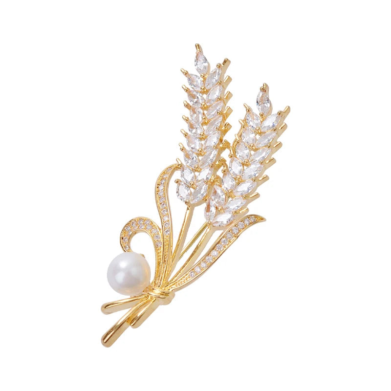 Luxury Rhinestone Wheat Ear Brooch Collar Pins for Suit Shining Women Men's Party Brooches Jewelry