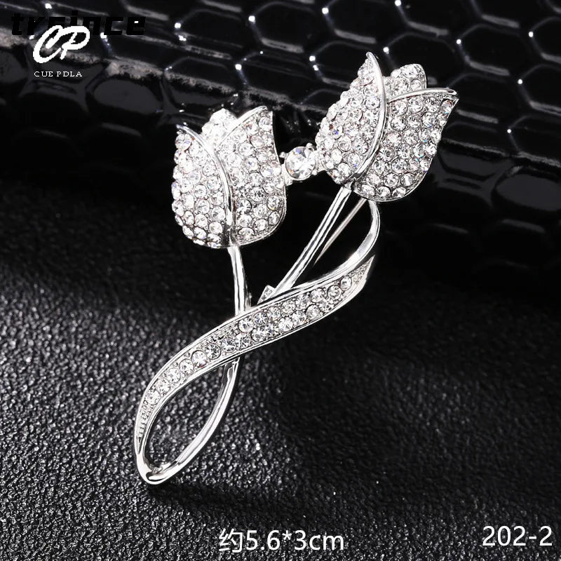 High-end brooch Rhinestone tulip flower brooch anti-glare suit brooch collar pin clothing