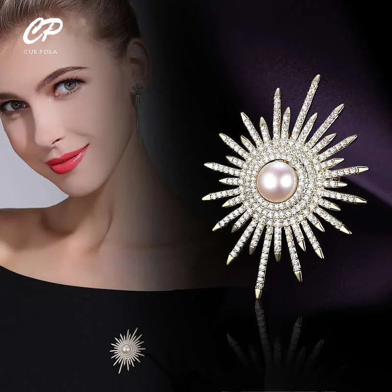 Pearl Brooch Women's Suit Corsage Personality Temperament Sun Flower Brooch Wild Atmosphere Accessories High-End Ladies Jewelry