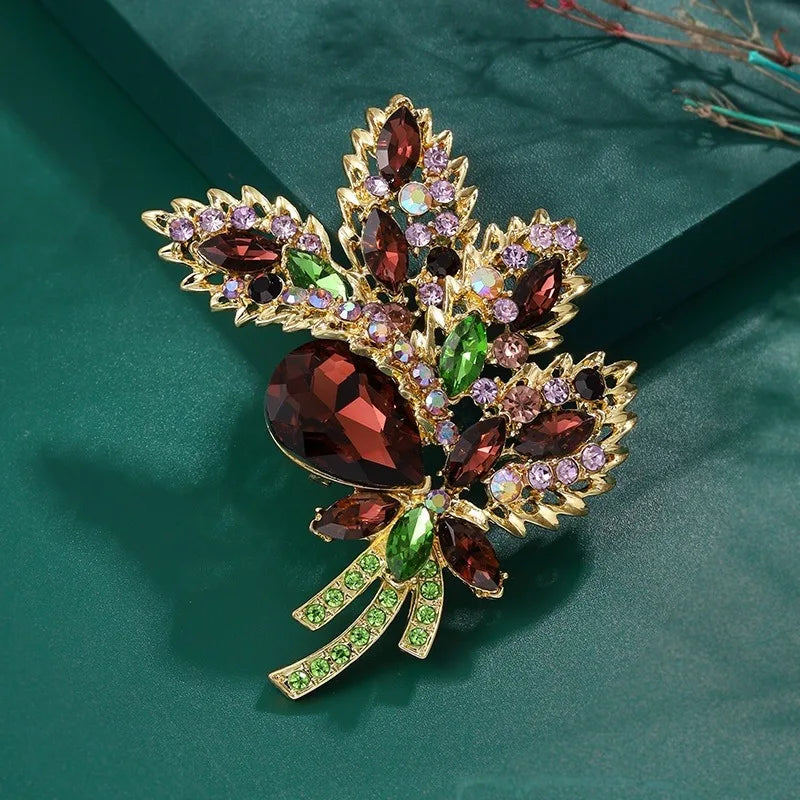 Women Large Crystal Brooch Retro Luxury Rhinestone Corsage