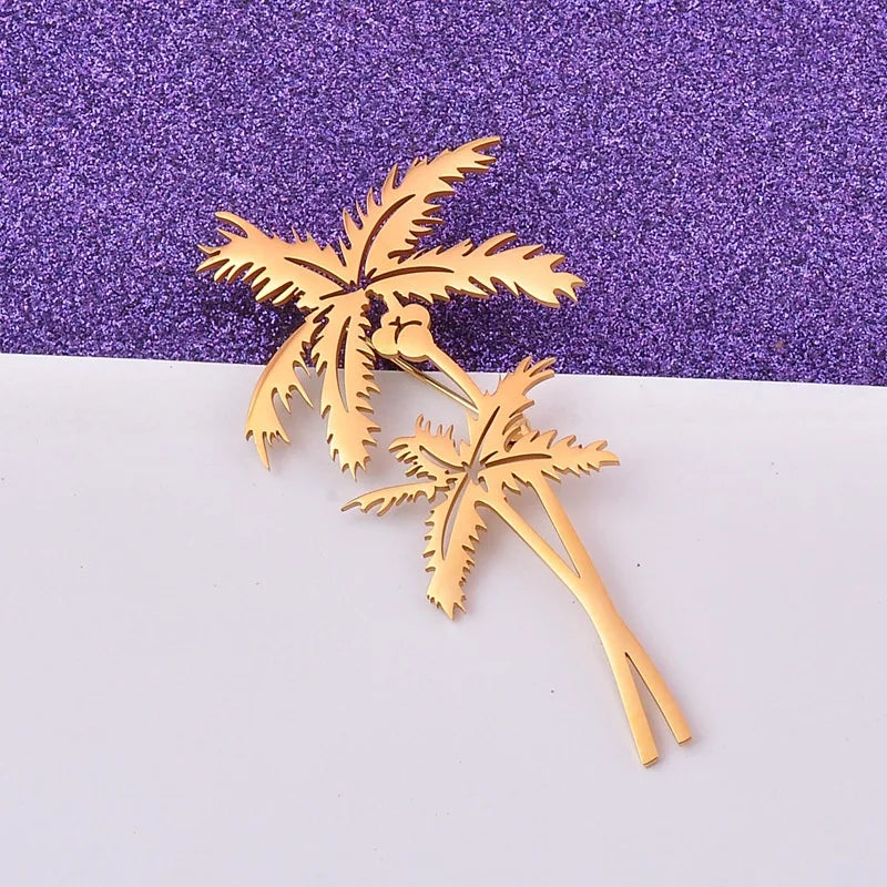 Fashionable Titanium Steel Coconut Tree Brooch New Youth High-end Color Preserving All-match Brooch Popular Clothing