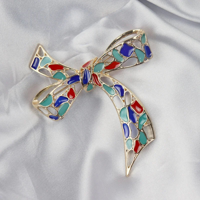 Hollow Exquisite Enamel Dripping Oil Atmosphere Elegant Bow Large Brooch