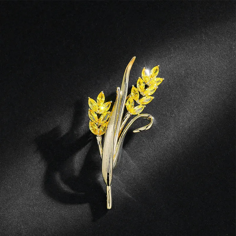 Luxury Rhinestone Wheat Ear Brooch Collar Pins for Suit Shining Women Men's Party Brooches Jewelry