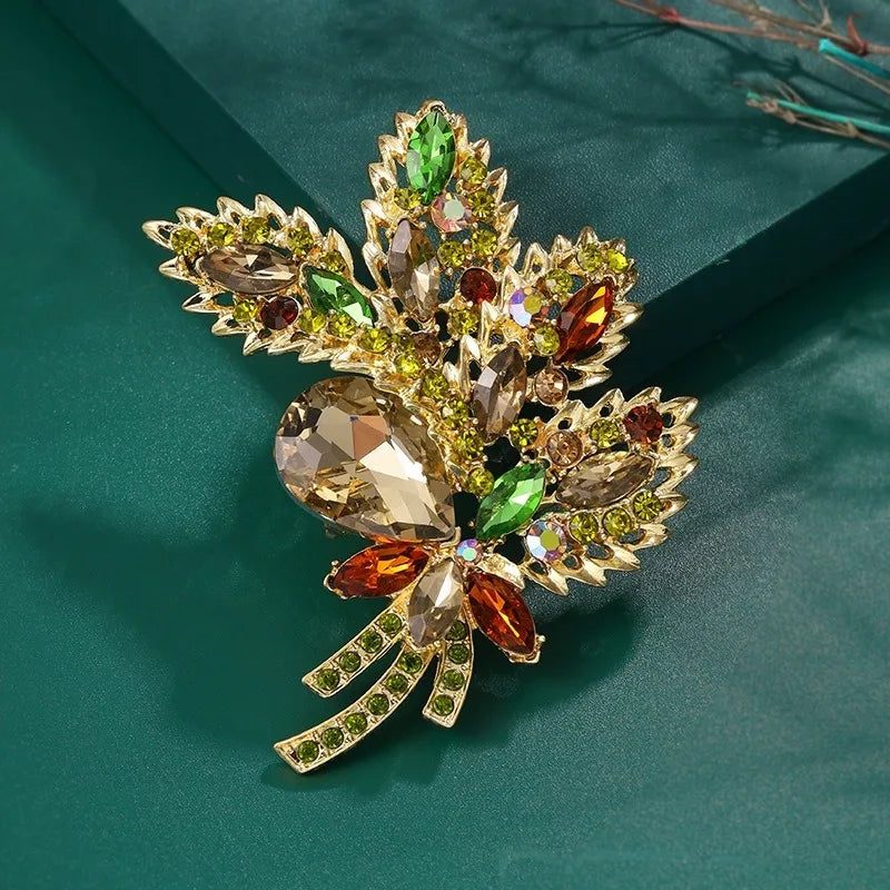 Women Large Crystal Brooch Retro Luxury Rhinestone Corsage