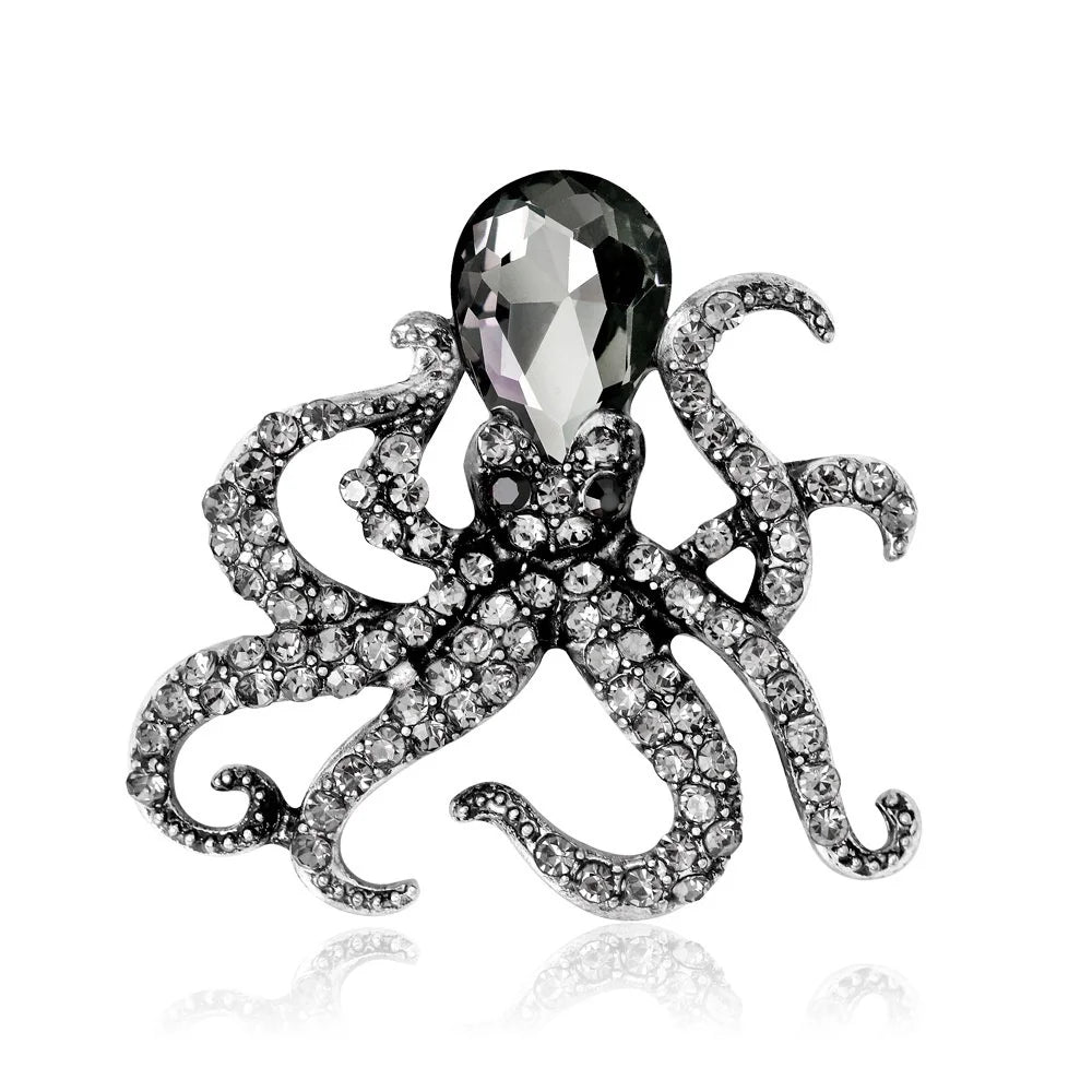 Vintage Polished Octopus Brooch Metal Badge Women Men Jewelry Party Accessories