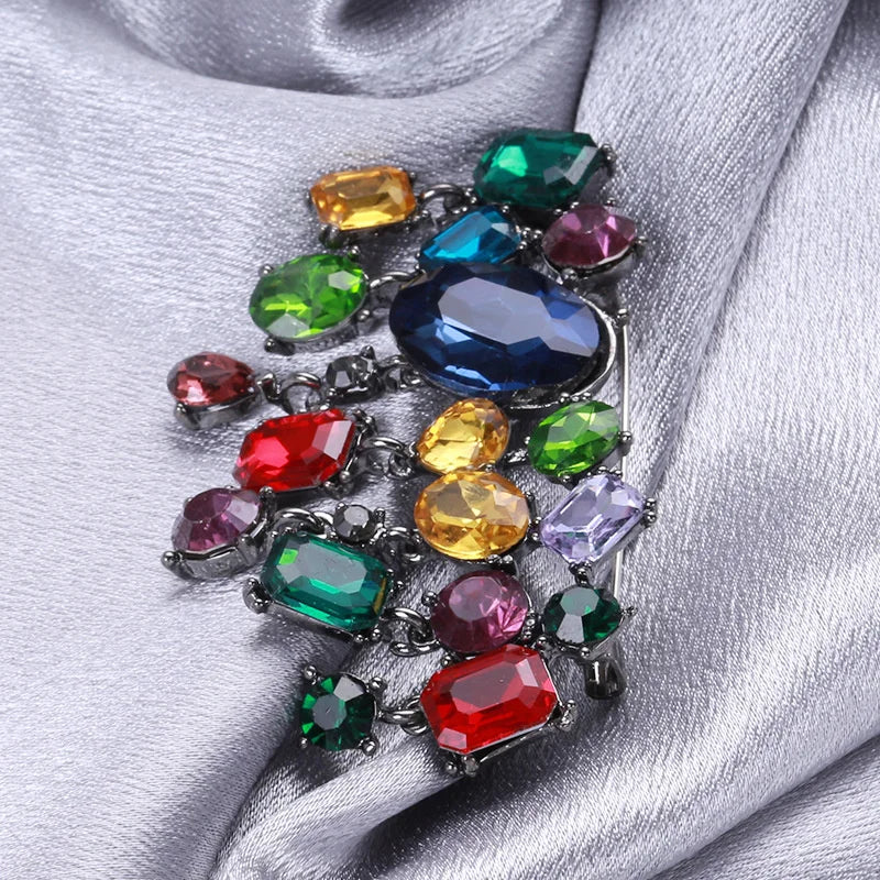 Exaggerate Refined Personality Fashion Crystal Glass Brooch Temperament Versatile Cardigan Sweater Pin Suit Coat Corsage