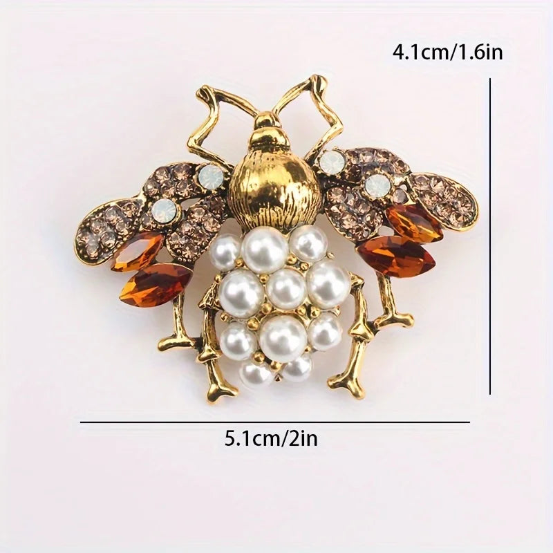 Personalized Retro Imitation Pearl Simple Little Bee Brooch Fashionable Exquisite Insect Emblem Men Women's Clothing Accessories