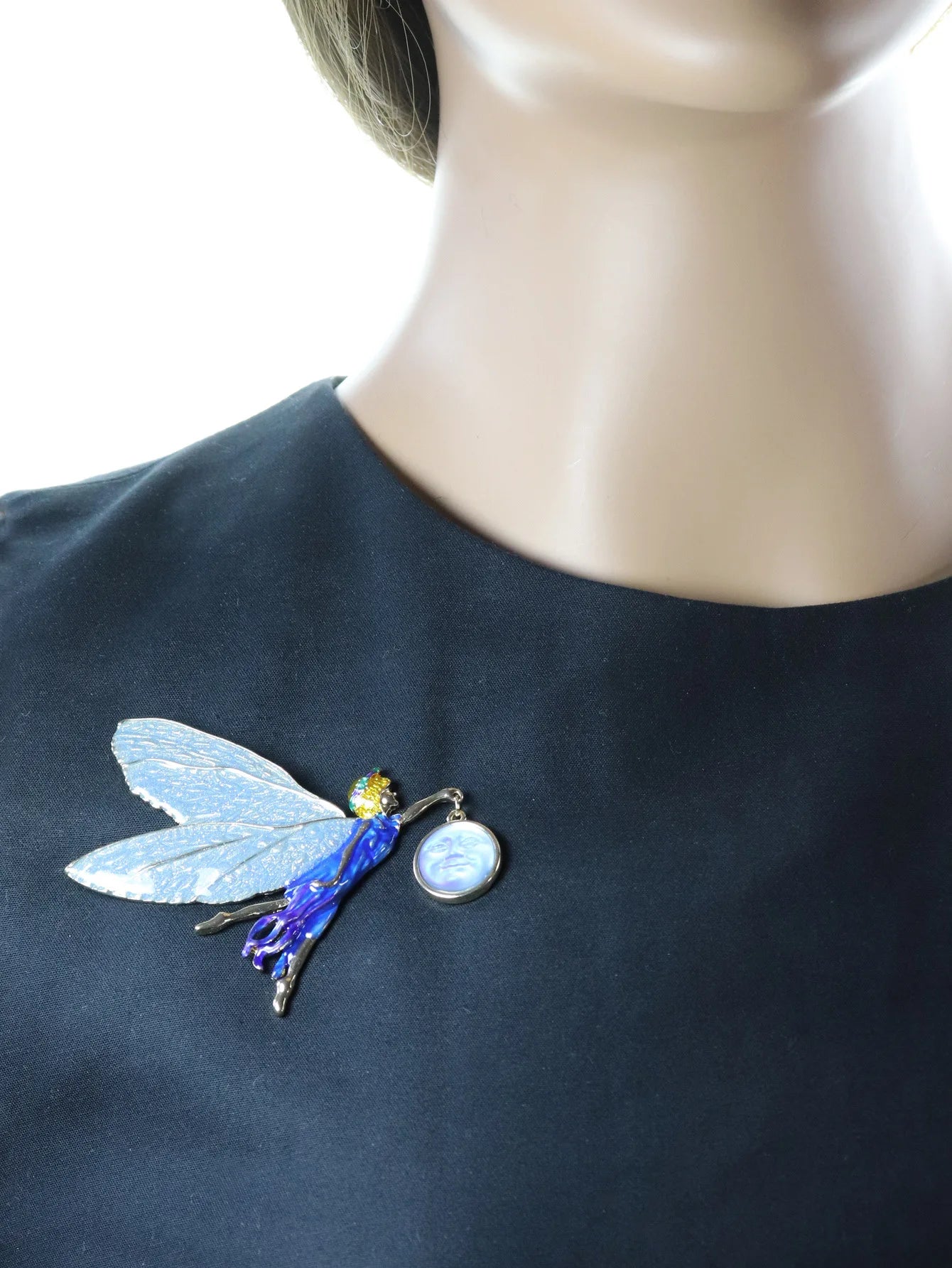 Medieval Guide Fairy brooch, illusion color gradient wings, lucky face, enamel enamel pin, antique sleeping angel elf