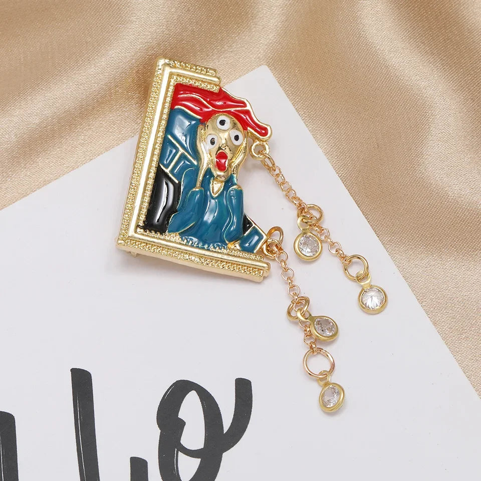 Vintage Enamel Drop Oil Sunflower Geometric Brooch Imitation Pearl Starry Sky Cat Tassel Badge Men/Women's Clothing Accessories