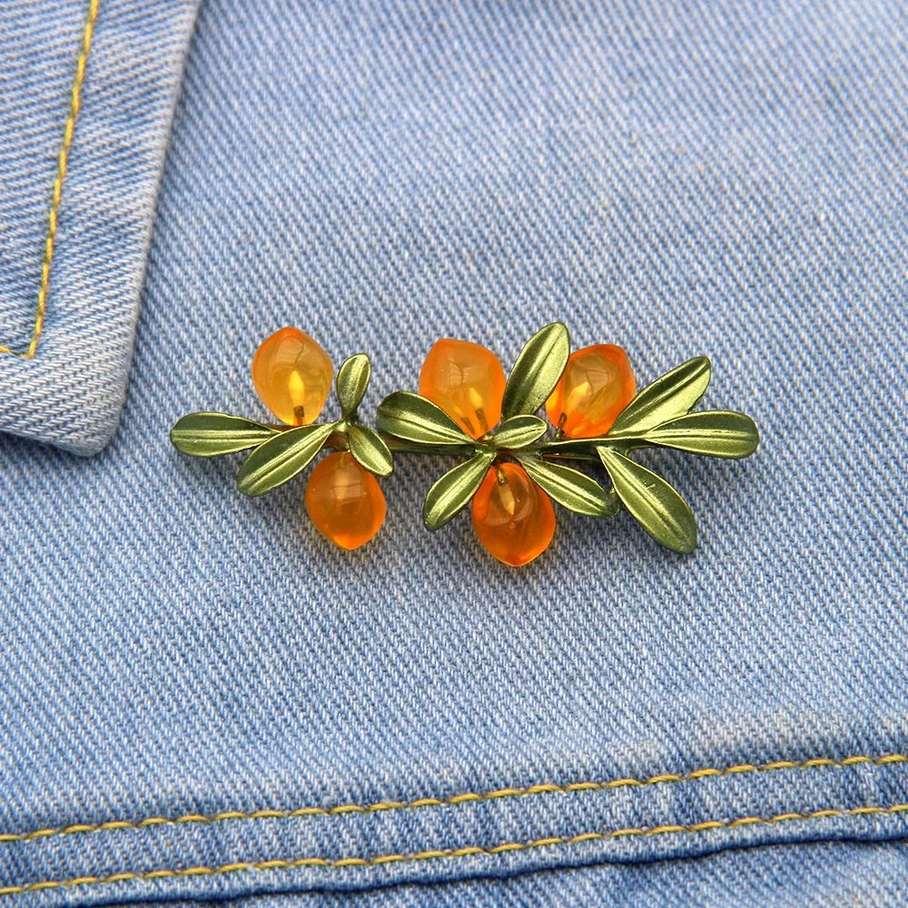 Women Orange Cherry Brooch Glaze Alloy Plant Fruit Pins