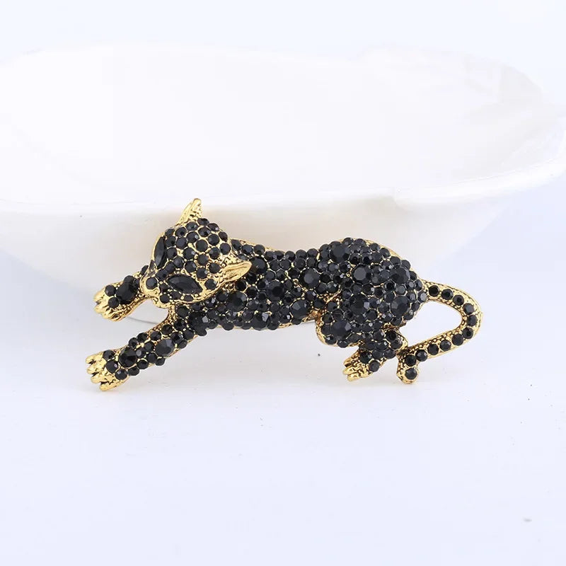 Vintage Fashion Luxury Rhinestone Brooch Personalized Animal Leopard Alloy Emblem Men's And Women's Suit Accessories Pin