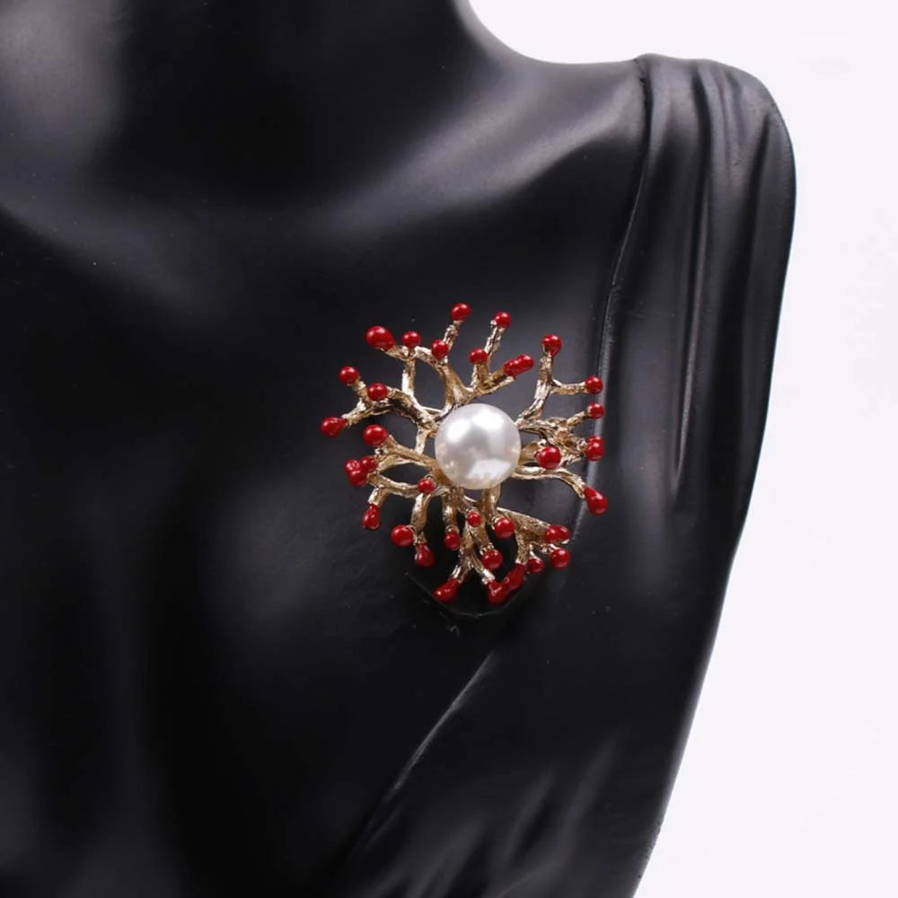 Women's Simple Rhinestone Pearl Clip Hollow Brooch Metal Flower Accessories